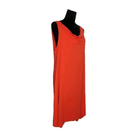 Eileen Fisher Red Orange Firefly Viscose Jersey Cowl Neck Dress Asymmetric Sz L - Picture 4 of 7